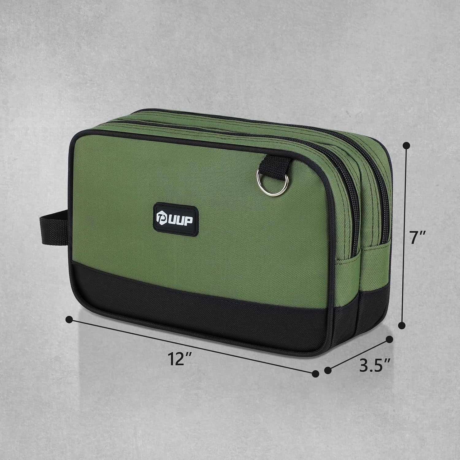 General 12 Inch Small Tool Bag, Zipper Tool Pouch Two Compartments Heavy Duty, Utility ToolBag with Carrying Handle D-Rings, Tools Storage Organizer for Electrician Mechanic, Gift for Men Dad,Green