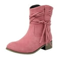 thumbnail image 2 of SUNVIT Womens Pink Mid-Calf Flock Boots - Size 42, Low Block Heel with Wrapped Strap & Tassels, All-Day Comfortable Bohemian-Chic for Casual/Business-Casual, 2 of 8