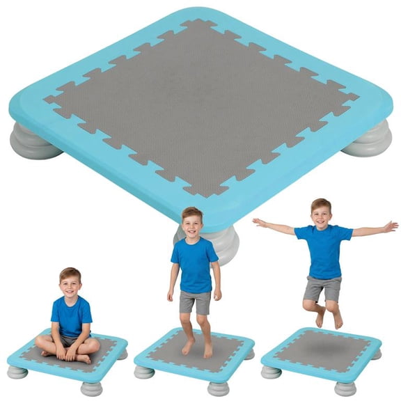 Floseru 25.5 Inch Kids Mini Trampoline, Light Blue Sensory Toy with PU Foam Base, 200lbs Load Capacity, Smooth Edges, for Indoor Playroom, 26 x 26 x 5 Inch