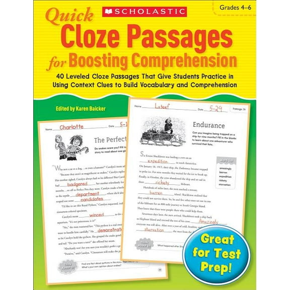 Quick Cloze Passages for Boosting Comprehension: Grades 4-6: 40 Leveled Cloze Passages That Give Students Practice in Us, (Paperback)