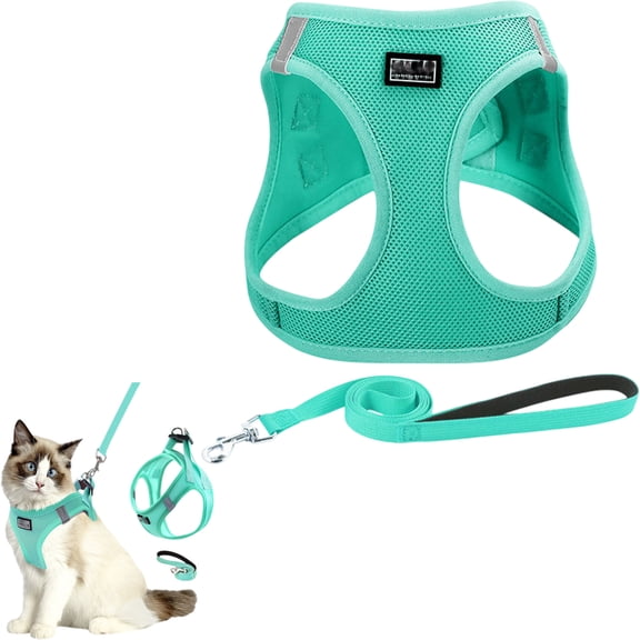Cat Harness and Leash Set for Walking, Escape Proof Step-in Cat Vest, Soft Breathable Suede Kitten Harness with Reflective Strip, Adjustable Pet Harness for Small Medium Cats