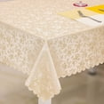 thumbnail image 1 of Mantel rectangular de vinilo, 100 % impermeable, resistente a derrames de petróleo, resistente a las manchas, cubierta de mesa de plástico PU con respaldo de franela para cocina y comedor (beige, 160 x 220 cm) Sincero Electrónica, 1 of 5