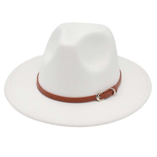 Felt Hat For Men And Women Winter Fedora Hat With Wide Brim Panama Hat(white M)