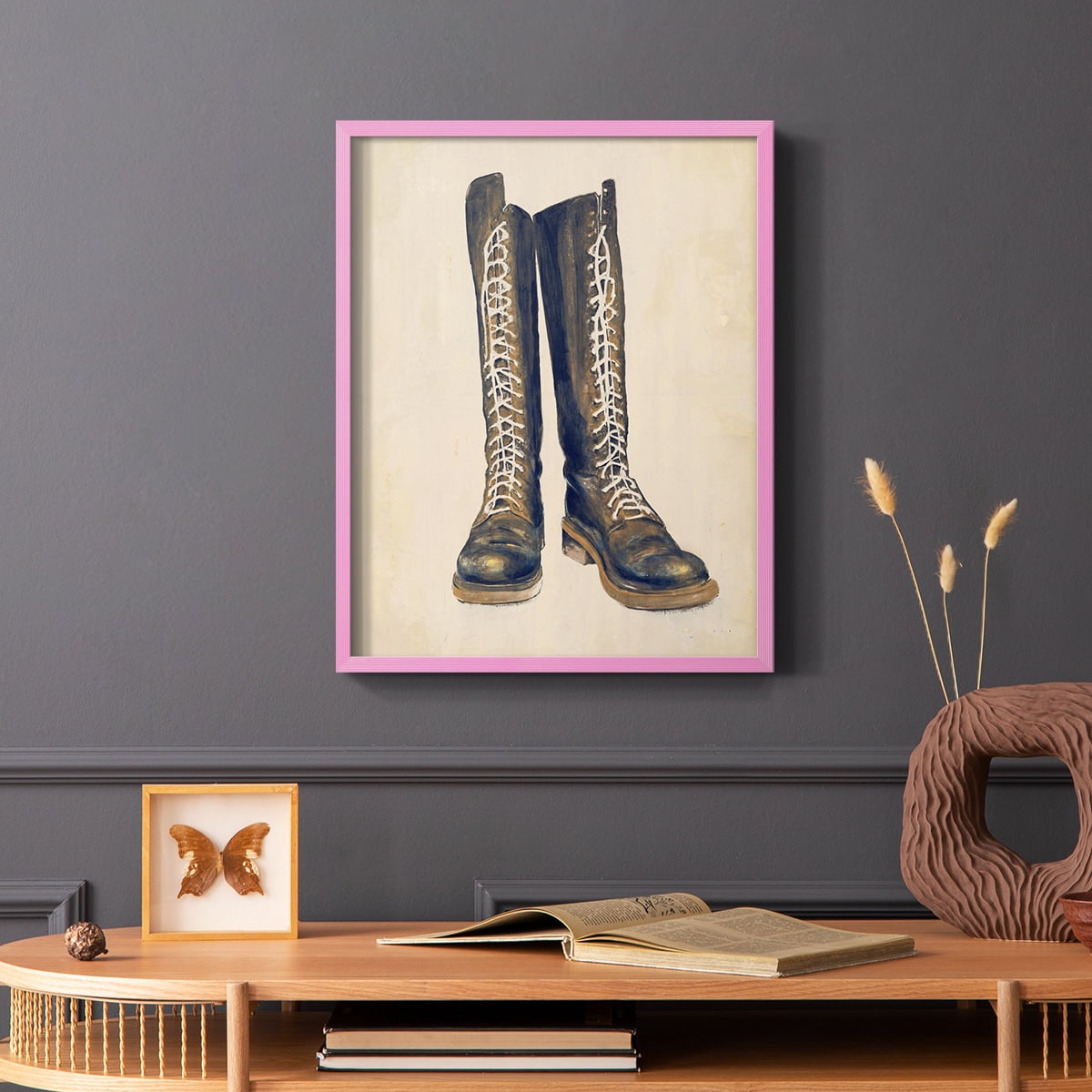 The Shoe Fits III V1 Framed Print in Pink Solid Wood Framed Print No Nail Hanging