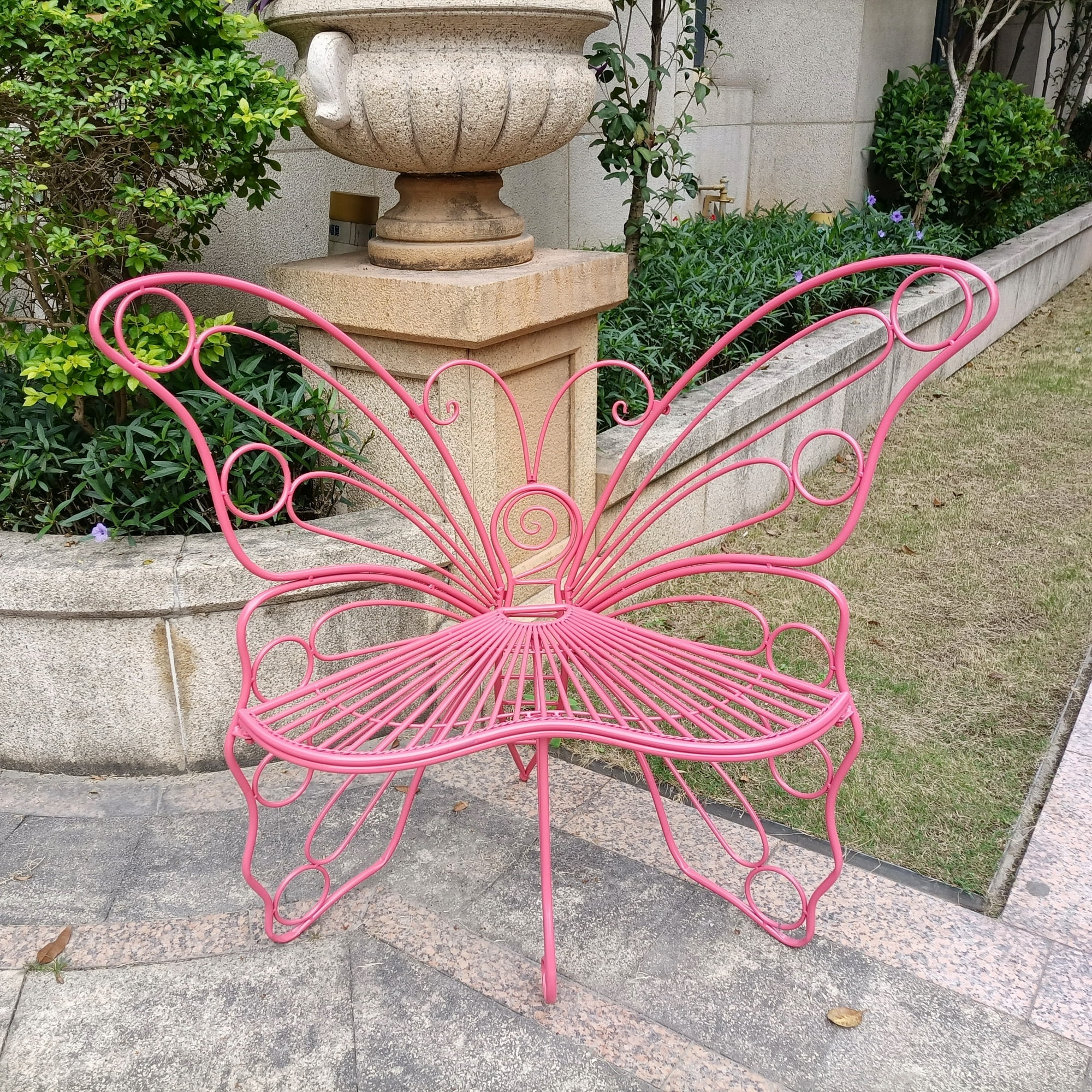 Pink metal garden bench hotsell