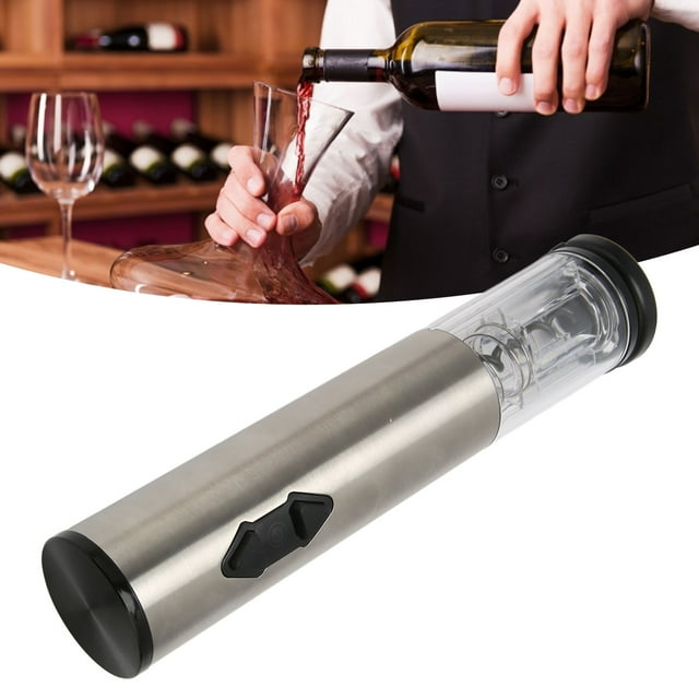 Battery Powered Wine Opener, Portable Wide Application Wine Opener Silver Easy Electric with LED Light for Dinner for Party
