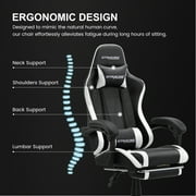 GTRACING Ergonomic GTWD-200 Gaming and Office Chair with Adjustable Pillows and Footrest, White