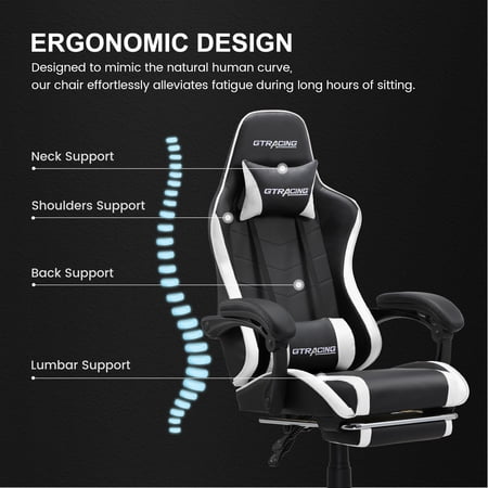 GTRACING ERGONOMIC GTWD-200 GAMING AND OFFICE CHAIR WITH ADJUSTABLE PILLOWS AND FOOTREST, WHITE