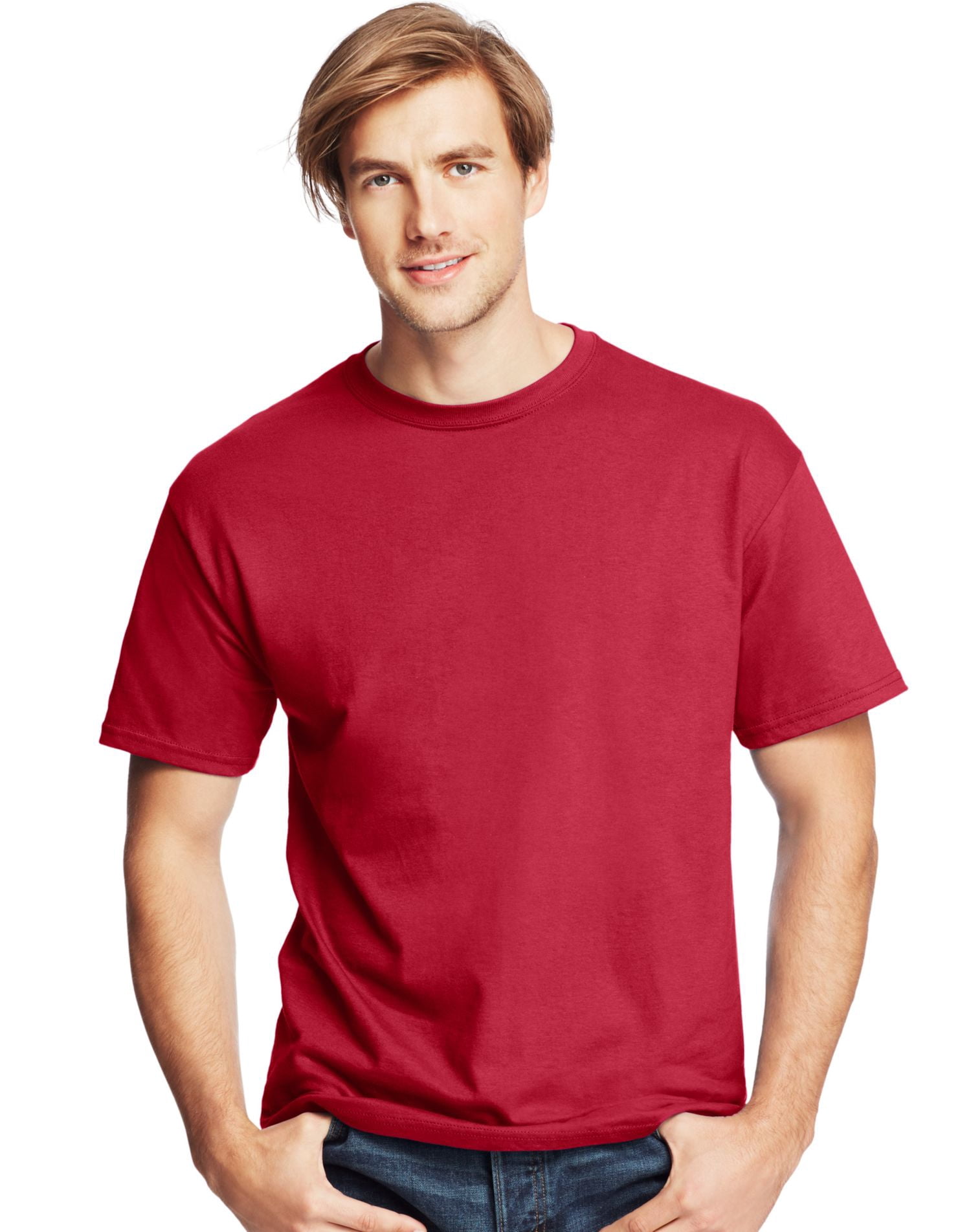 Hanes Mens ComfortSoft 4-Pack Crewneck T-Shirts, 3XL, Deep Red