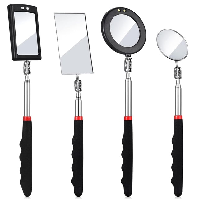 4 Pieces Telescoping Inspection Mirror, LED Lighted Flexible Inspection Mirrors, Extendable Mirror Inspection Tool for Checking and Observing Vehicle Small Parts, Classic Style