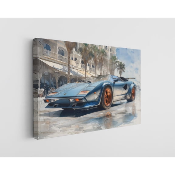 Stunning Blue Lamborghini Countach Canvas Print - High-Quality Luxury Automotive Wall Art - Handcrafted Supercar Decor for Car Enthusiasts