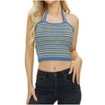 thumbnail image 2 of Tank Tops for Women under $5 Sleeveless Stripe T-shirt Crop Top Blue S, 2 of 6