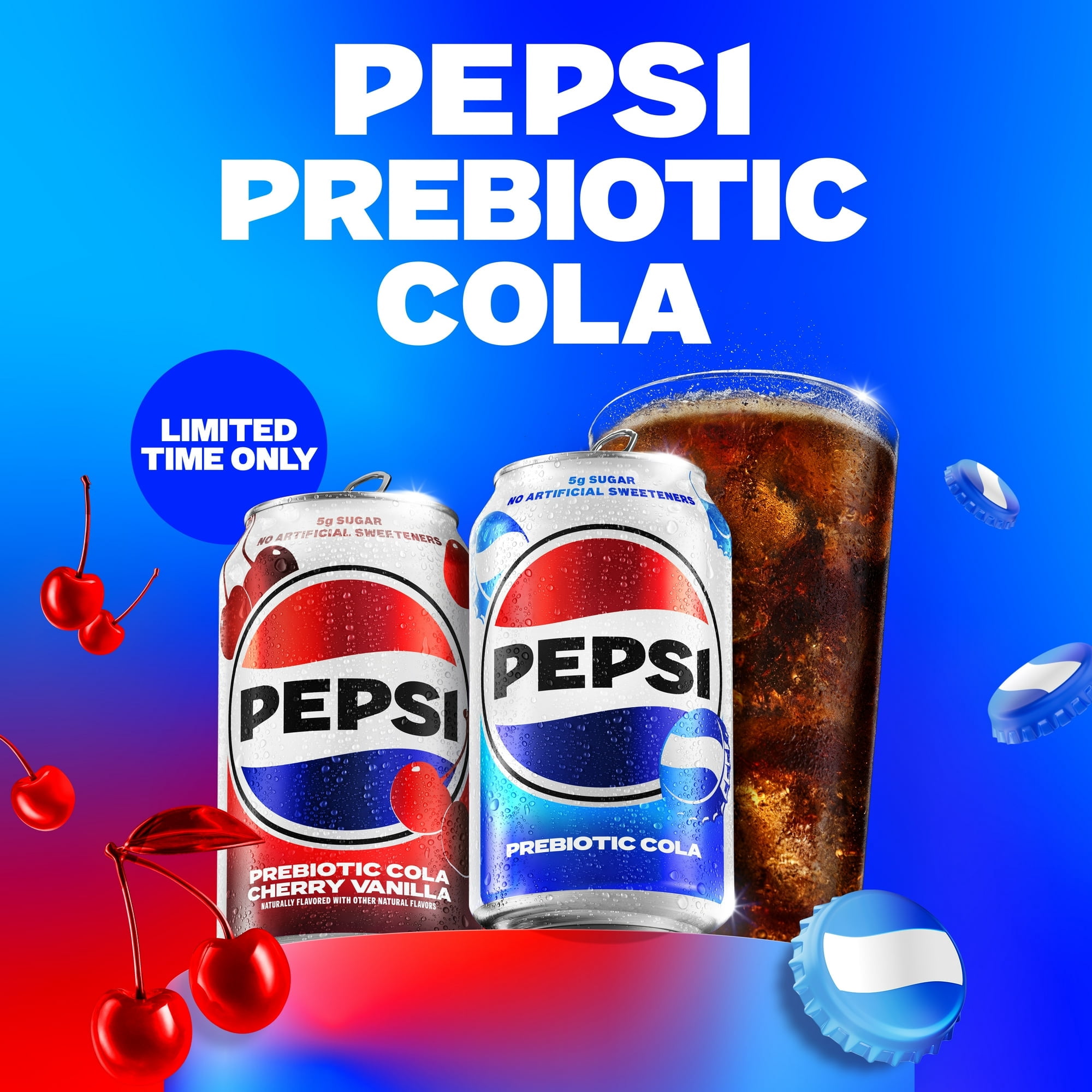 Pepsi Prebiotic Cola Soda Pop – 12 fl oz Cans, 16 Pack – Classic Cola Flavor with Prebiotics, Low Calorie Functional Soda