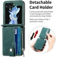 thumbnail image 4 of 2 in 1 Wallet Case for Samsung Galaxy Z Flip 5 5G, Durable PU Leather Detachable Magnetic Zipper Pouch Purse Cover for Galaxy Z Flip 5 Case with Card Slots Stand Holder,Green, 4 of 17