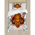 thumbnail image 3 of Halloween Decorations Queen Size Duvet Cover Set, Angry Skull Face on Bonfire Spirits of Other World Concept Bats Spider Web, Decorative 3 Piece Bedding Set with 2 Pillow Shams, Multi, by Ambesonne, 3 of 3