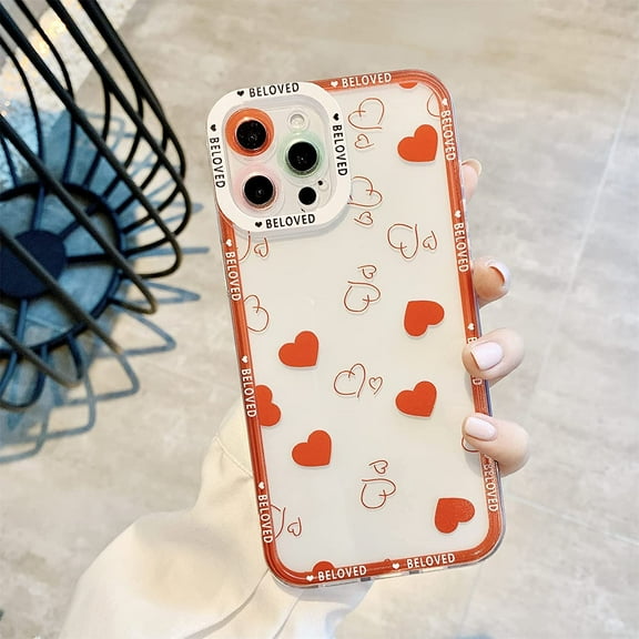 Compatible with iPhone 12 Pro Max Case for Women Girls,Soft TPU Cute Love Heart Silicone Shockproof Durable Clear Case,Full Camera Lens Protection Slim Luxury Case for iPhone 12 Pro Max-Red