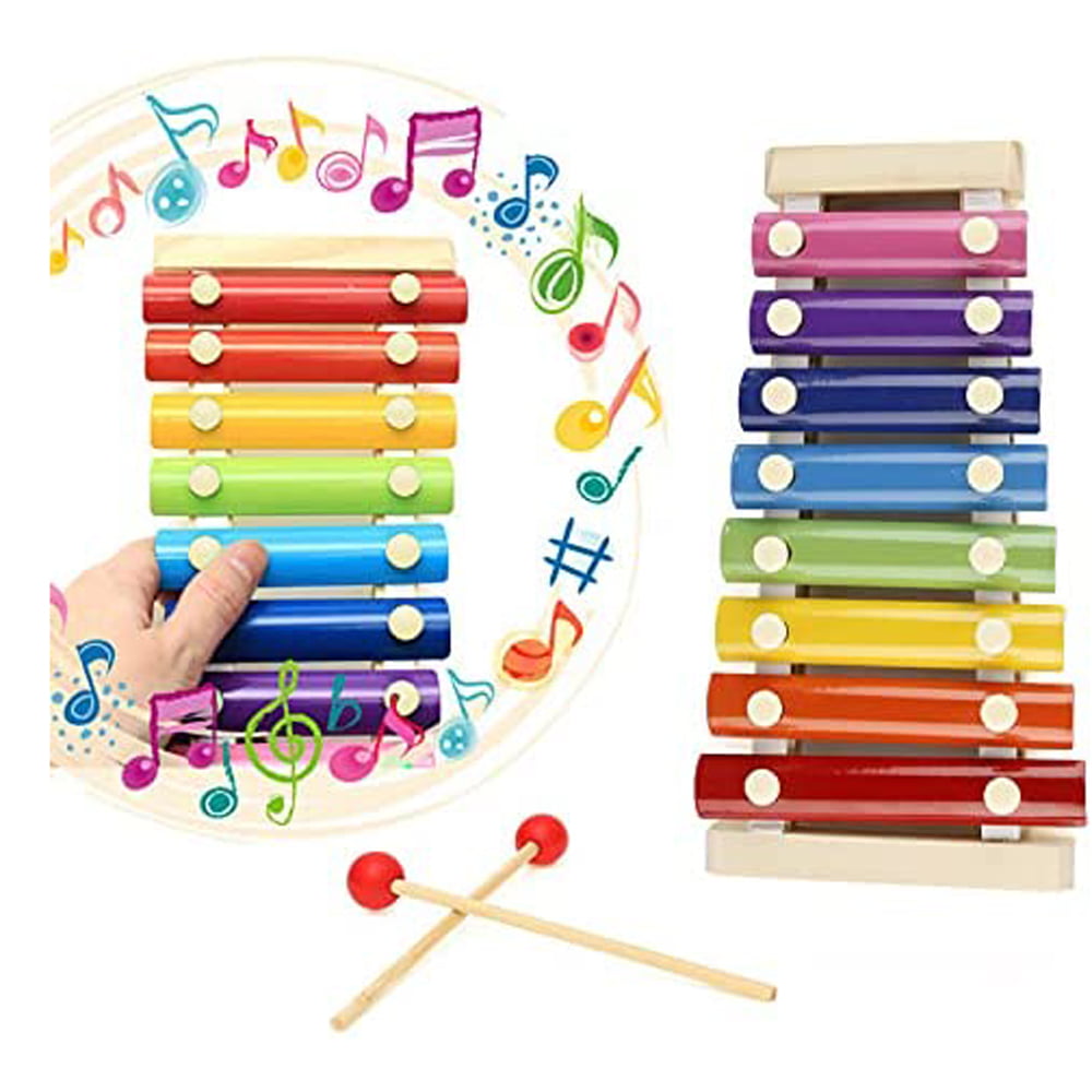 8 Notes Wooden Kids Metal Xylophone Glockenspiel Musical Instrument Toy Hand kno 