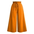 thumbnail image 5 of ibiyuan Women Textured Pleated Wide Leg Trousers, Elastic High Waist Flowy Loose Fit Pants Lightweight Casual Bottoms Resort Street Daily Outfit, 5 of 6