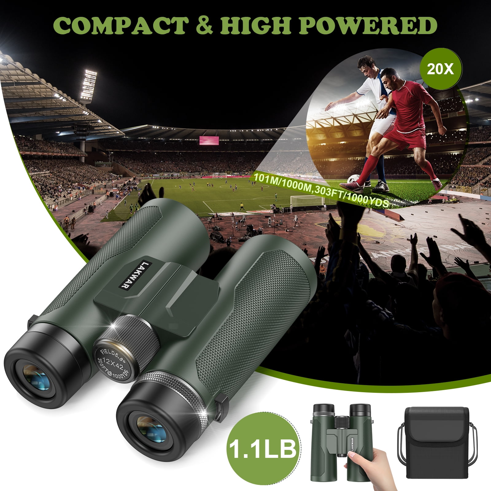 LAKWAR Binoculars for Adults High Powered-12X42 Compact Binoculars for Bird Watching Hunting Hiking Travel Stargazing Concerts Sports