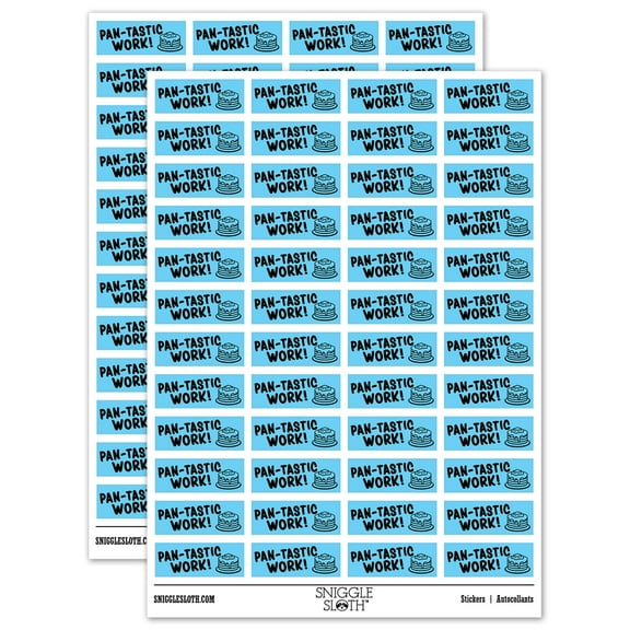 Pan-tastic Fantastic Work Pancakes Teacher Student School Sticker Set - Light Blue - Gloss Finish - 1.25" Mini