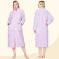 thumbnail image 3 of PAVILIA Womens Zip Up Robe, Sherpa Fleece Housecoat with Pockets, Fuzzy Warm Zipper House Coat for Women Elderly, Plush Soft Long Bathrobe Loungewear, Lavender Purple (Small/Medium), 3 of 10