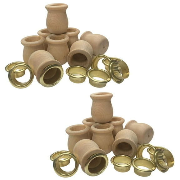 16pc Unfinished Wooden Candle Cups with Brass Inserts - for Candles - Factory Direct Craft