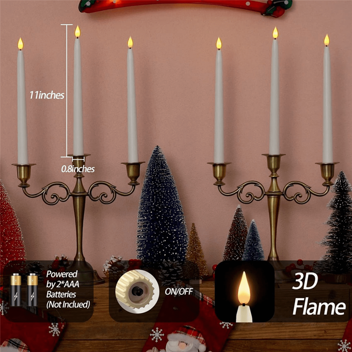 8 Pcs Remote Flameless Candlesticks,Timer Battery Operated LED Taper Candles for Halloween,Wedding Decoration White