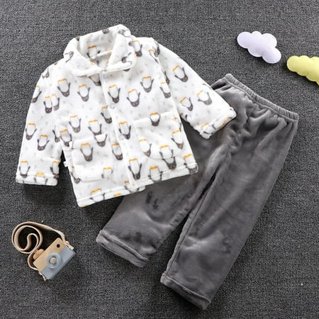 

Hunpta Toddler Kids Baby Boys Girls Cartoon Pajamas Winter Warm Coats Pants Outfits Set