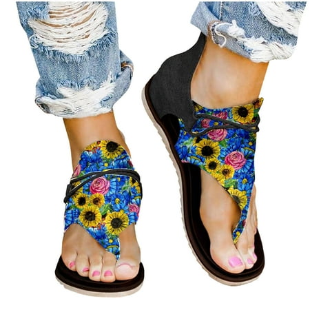 

Hvyes Sunflower Sandals for Women Summer Retro Clip-Toe Flip Flop Casual Comfy Flat Sandals with Zipper