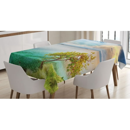 

Scenery Tablecloth Sea Wiev Landscape Sunset Dawn Beach Abandoned Island Art Print Image Rectangular Table Cover for Dining Room Kitchen 60 X 84 Inches Aqua Turquoise and Green by Ambesonne