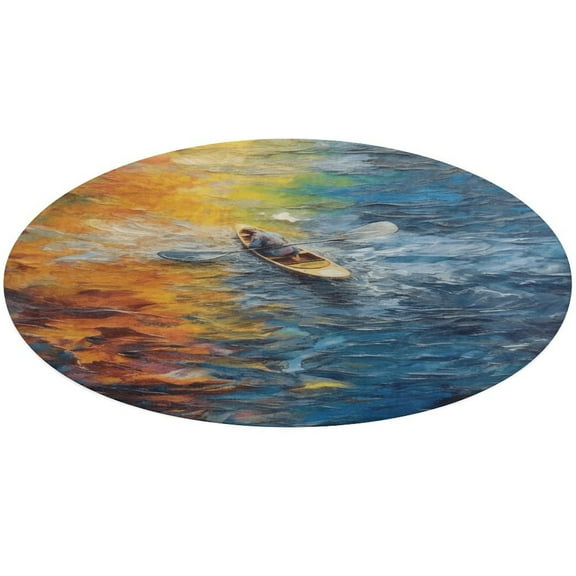 Colorful Kayaks Glide Across The Lake Soft Bedroom Round Area Rug, Washable Cute Nursery Circle Throw Mat, Non-Slip Contemporary Small Low Pile Floor Carpet for Dorm Bedside