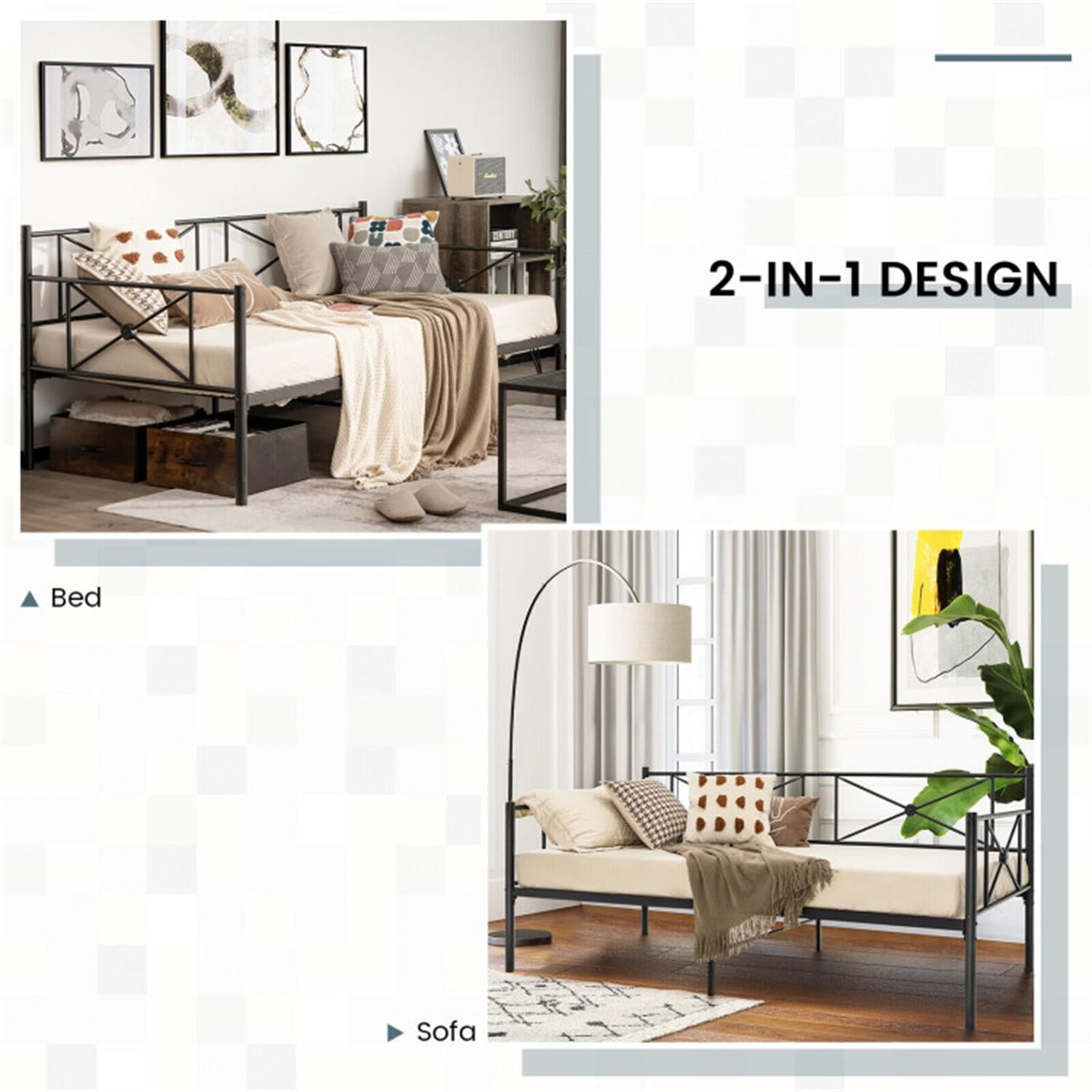 Demi Bonn Metal Daybed Frame Twin Size with Slats, Modern Bed Frame for Teens, Black