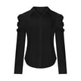 thumbnail image 4 of JGGSPWM Women's Collar V Neck Button Down Split Hem Puff Long Sleeve Shirt Blouse Top Ruched Fall Collared Shirt Tops Y2K Fitted Black M, 4 of 7