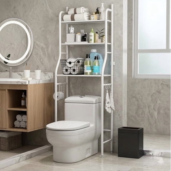 3-Tier Over the Toilet Storage Shelf, Metal Bathroom Shelves Over the Toilet Bathroom Organizer, No Drill Space Saving Toilet Rack