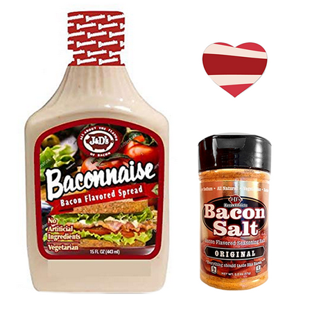 - Baconnaise & Bacon Salt (2pc Gift Set + Sticker) - Bacon Mayonnaise Mayo Squeeze Bottle & Bacon Salt Seasoning Sampler Set + Bacon Heart Sticker