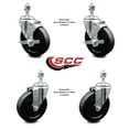 thumbnail image 2 of 5 Inch SS Soft Rubber Wheel Swivel 12mm Threaded Stem Caster Set 2 Brake SCC, 2 of 2