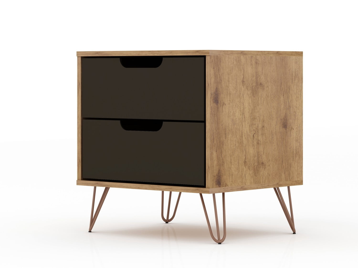 Nightstand, Mid Century Modern Bedside Table with 2 Drawers, Metal Splayed Legs and Adjustable Handle Design, Storage End Table for Bedroom Living Room, Gray