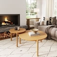 thumbnail image 2 of Nathan James Kendall Mid-Century Modern Round Nesting Living Room Coffee Table Set of 2, Stalking Accent Tables with Solid Wood Legs, Natural Brown, 2 of 8