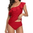 thumbnail image 1 of WEAIXIMIUNG Woman Swimsuit 2 Piece Sexy 2023 Women's Split Swimsuit Ruffle One Shoulder Solid Tankini Two Piece Set L, 1 of 8