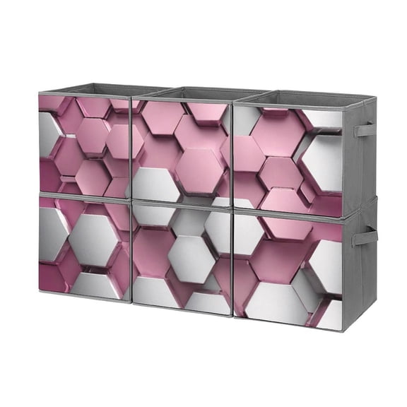 Set of 6 Collapsible Oxford Fabric Storage Cubes with Handles, Foldable Closet Organizer Bins for Clothes, Toys, Shelves, Home & Kitchen Metallic Hexagonal