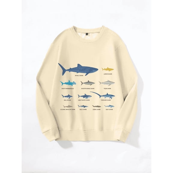 Whichone Men's Shark Species Graphic Long Sleeve Crewneck Sweatshirt 100% Polyester