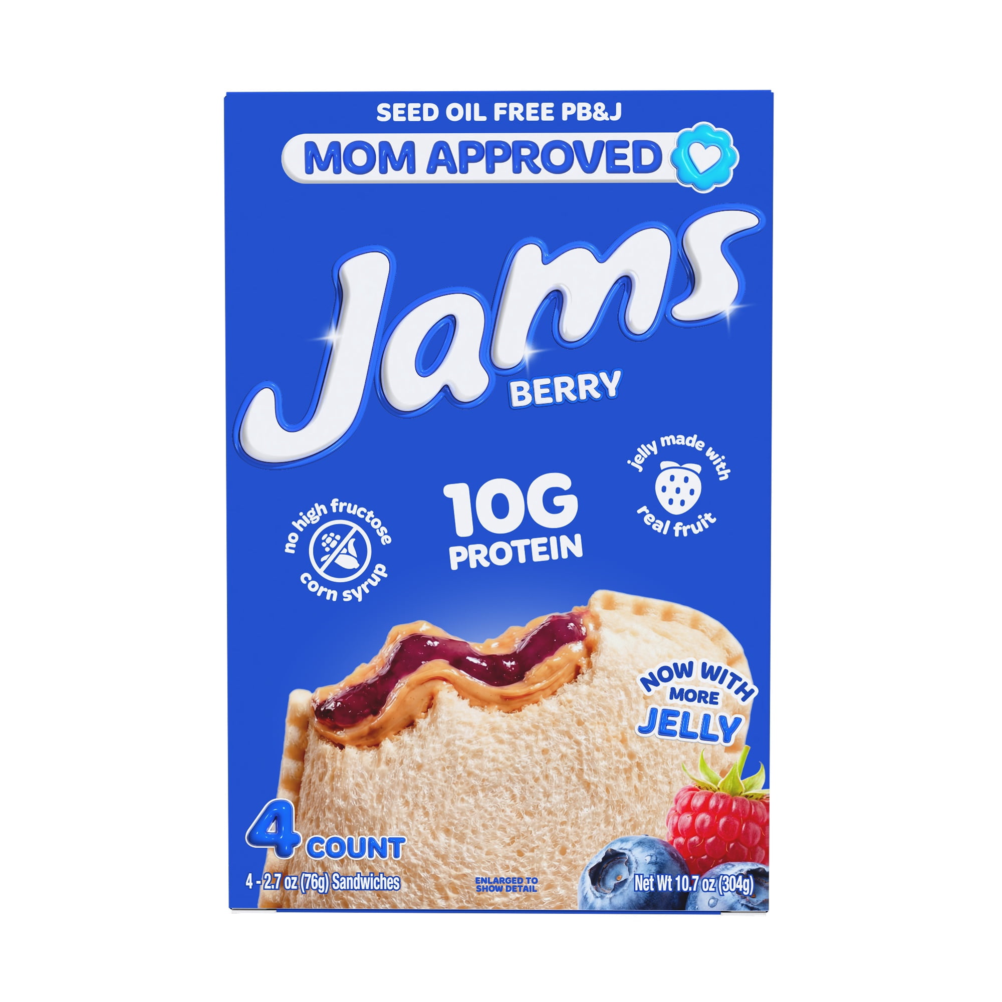 Jams Mixed Berry Protein 10g Peanut Butter & Jelly Frozen Sandwiches 4 Count, 10.7 oz
