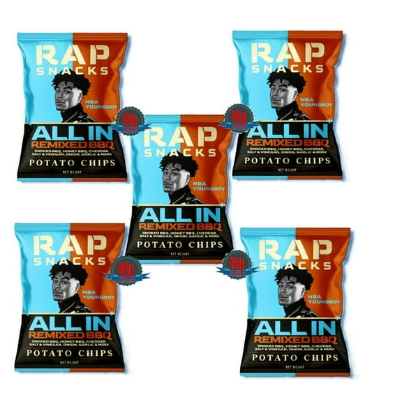 Rap`Snacks Potato Chips 1 oz (Curated by RJ Snacks Value Pack) (Pack of 7 , NBA Young Boy All in Remix)