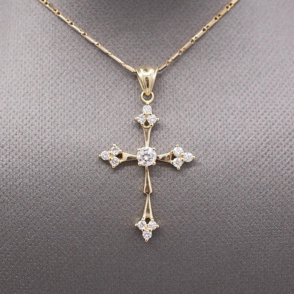 Bluebelljewels Religious Cross Pendant 14K Yellow Gold Finish Women's Pendant Necklace
