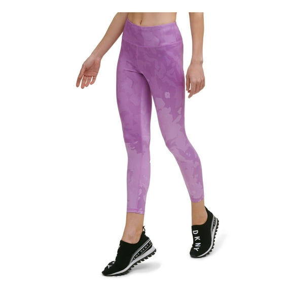 DKNY Womens Purple Moisture Wicking Pocketed Stretch Pull On Style Printed Active Wear High Waist Leggings M