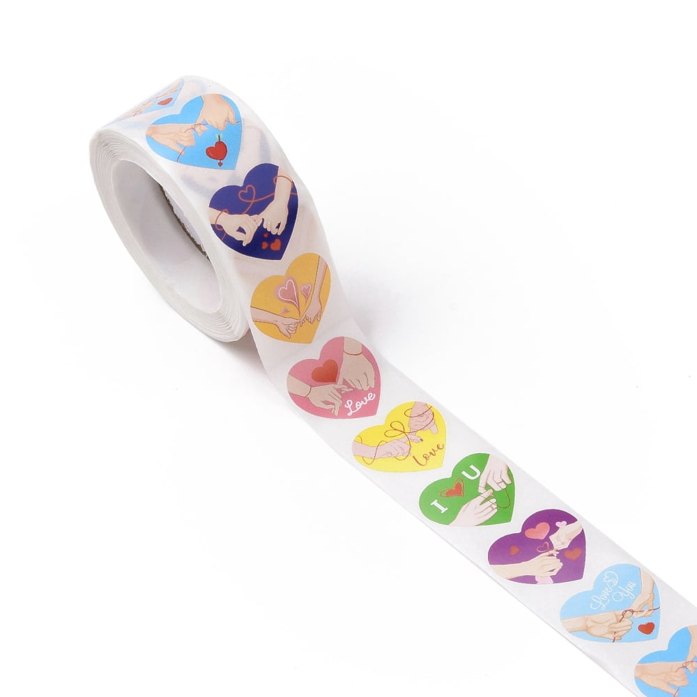 Valentine's Day Heart Paper Stickers Pinky Promise Pattern Adhesive Labels Roll Stickers Presents Decoration Word 25x24x0.1mm 500pcs/roll