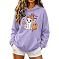 thumbnail image 2 of Molidfa Women's Happy Ghost Hoodie Drink Pumpkin Halloween Graphic Sweatshirt, 2 of 5