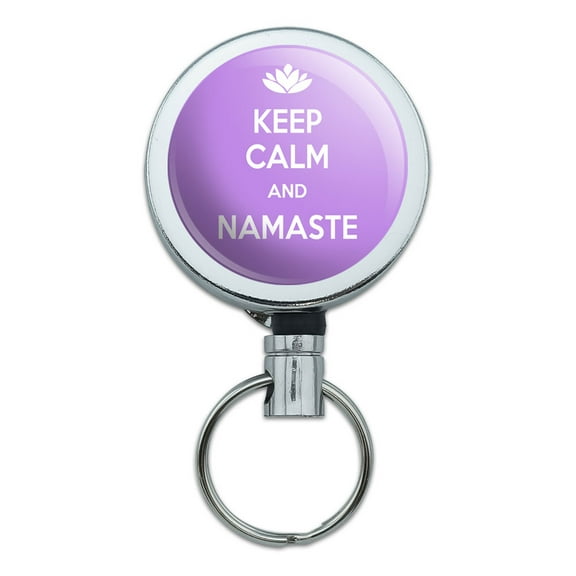 Keep Calm And Namaste Lotus Flower Retractable Belt Clip Badge Key Holder