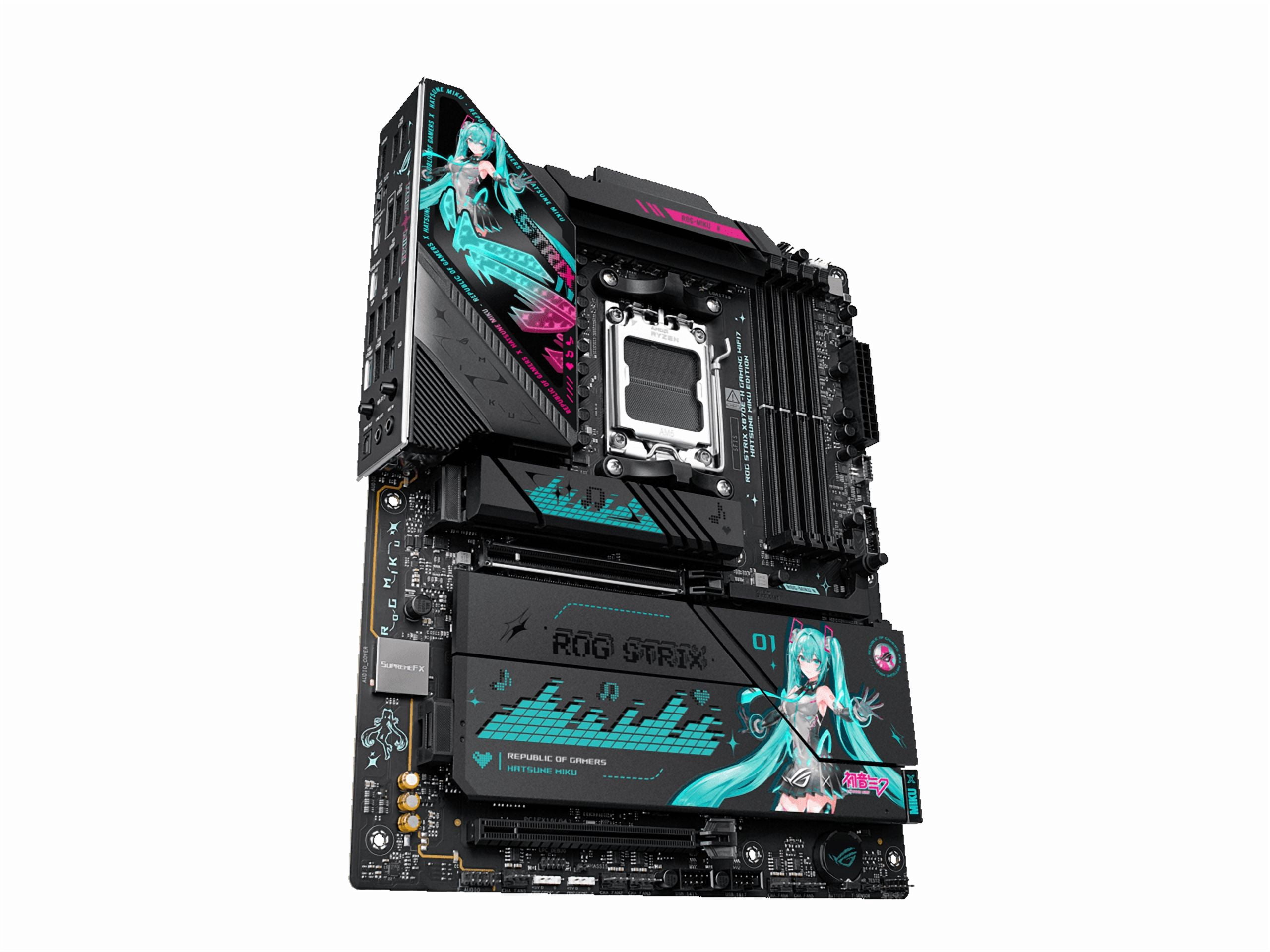 ASUS ROG STRIX X870E-H GAMING WIFI7 HATSUNE MIKU EDITION AMD X870E ATX motherboard, 16+2+1 power stages, Dynamic OC Switcher, Core Flex, DDR5, WiFi 7, 4x M.2, PCIe 5.0, dual USB4, USB 10Gbps Type-C