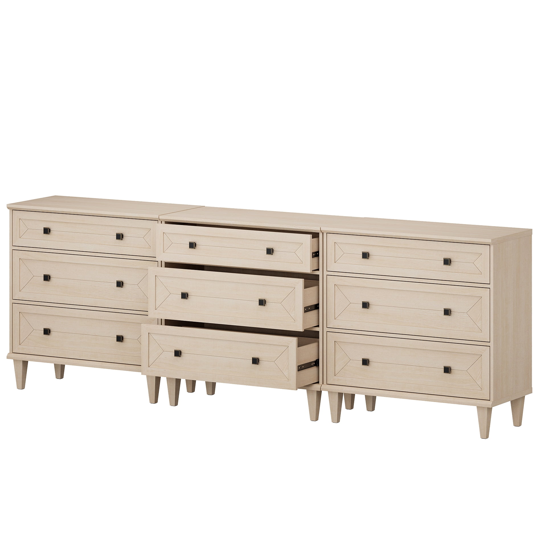 WAMPAT Handmade Patchwork 94.5" TV Stand with 9 Drawers, Fits up to 100" TV, Beige